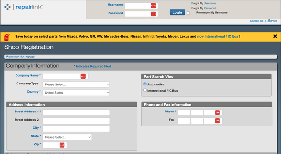 Repairlink registration